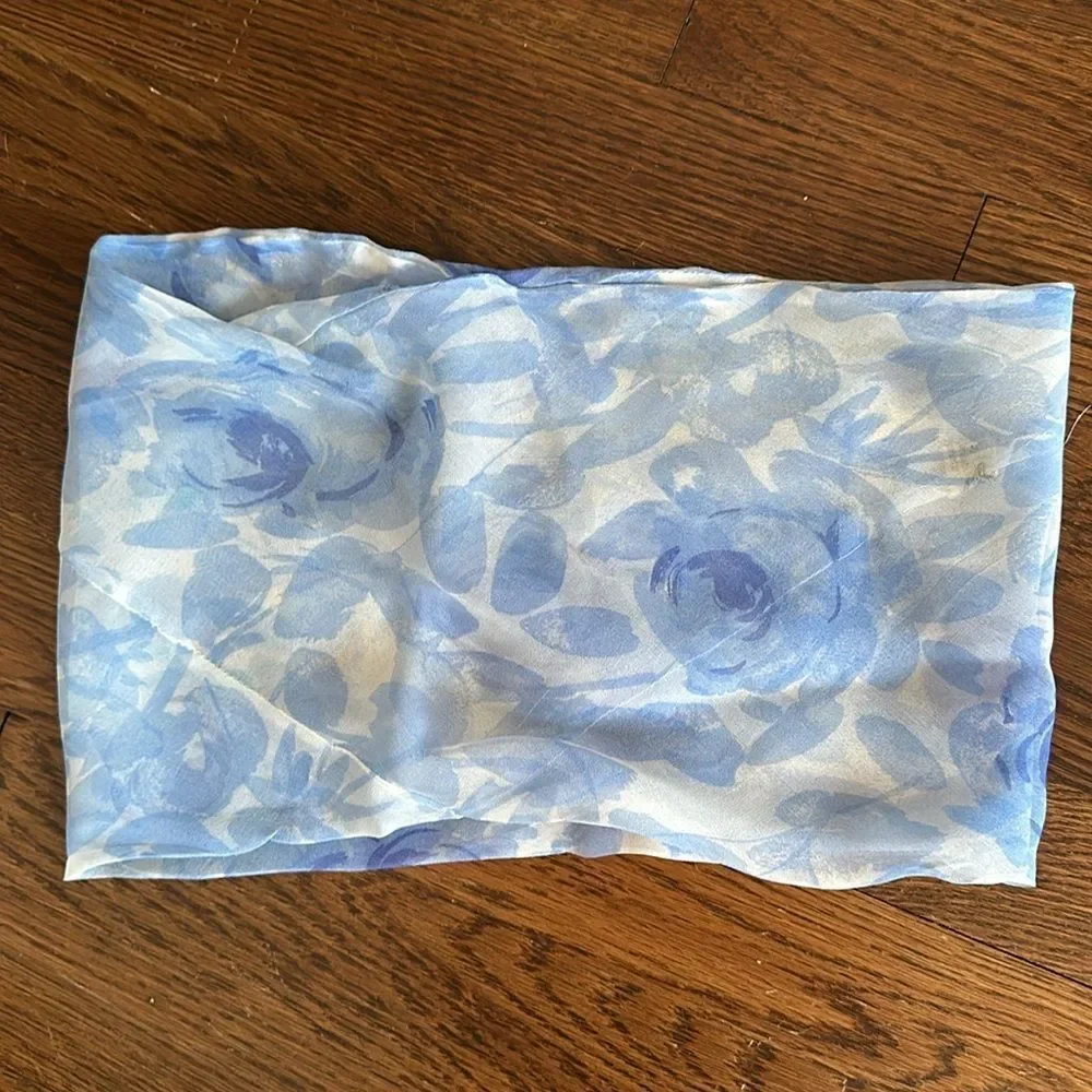 Vintage 60s Vera light blue & white‎ watercolors floral silk infinity neck scarf